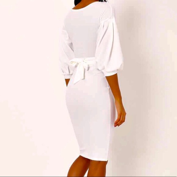 NEW! NWT White Balloon-Sleeve Wrap-Top Dress - Picture 5 of 10